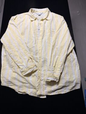 Old Navy Yellow & White Striped Casual Button-Down Shirt